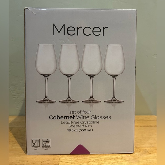 Set Of 4 Cabernet Wine Glasses Made By Mercer. Brand New In Box. - Picture 3 of 6